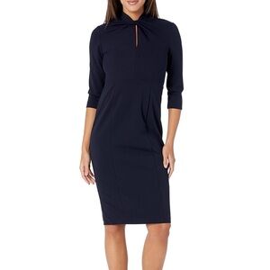Donna Morgan Women's Stretch Crepe 3/4 Sleeve Twisted Neckline Sheath Dress